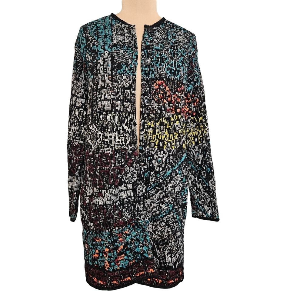 J. Jill Cardigan Womens Large Knit Sweater Longline Multicolor Button Front